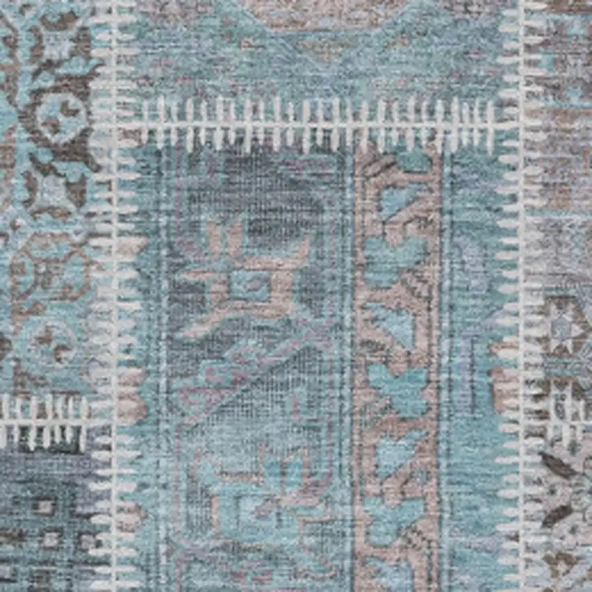 Teal And Beige Patchwork Washable Area Rug With UV Protection Photo 3