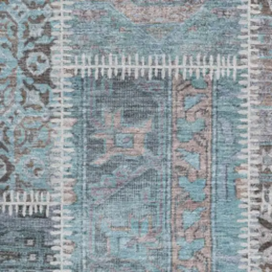 Teal And Beige Patchwork Washable Area Rug With UV Protection Photo 3