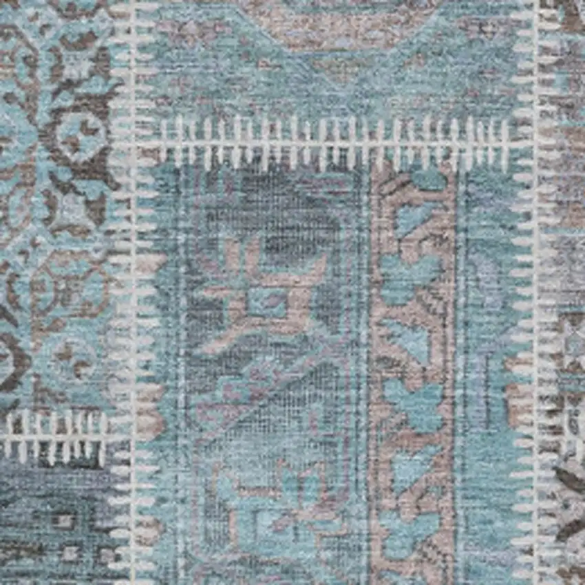Teal And Beige Patchwork Washable Area Rug With UV Protection Photo 3