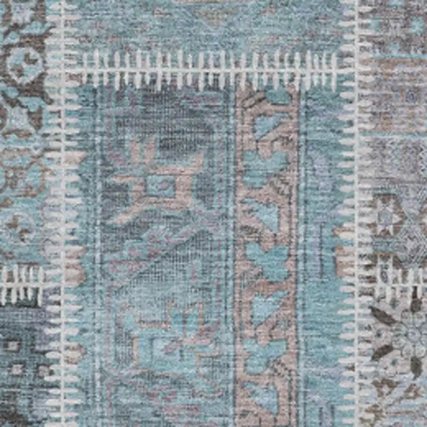 Teal And Beige Patchwork Washable Area Rug With UV Protection Photo 3