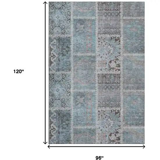 Teal And Beige Patchwork Washable Area Rug With UV Protection Photo 3