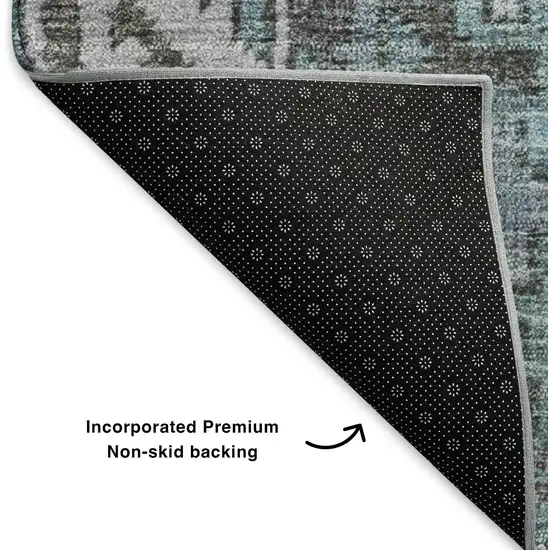 Teal And Beige Patchwork Washable Area Rug With UV Protection Photo 7