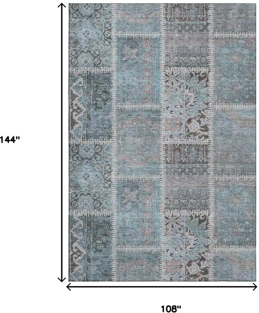Teal And Beige Patchwork Washable Area Rug With UV Protection Photo 3
