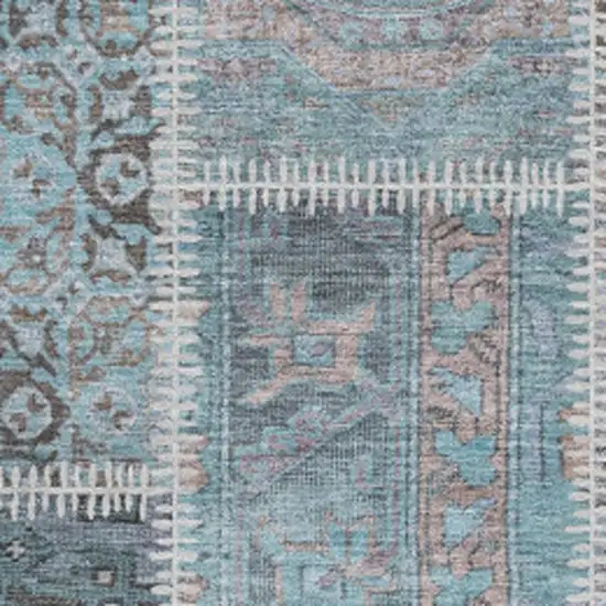Teal And Beige Patchwork Washable Area Rug With UV Protection Photo 3