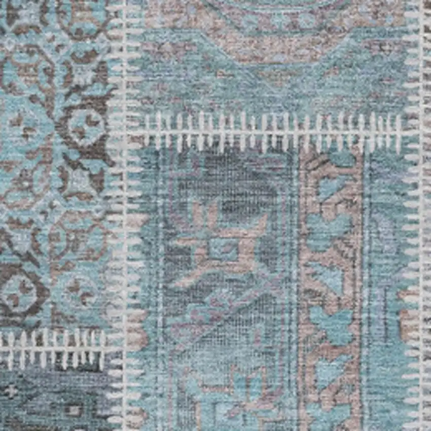 Teal And Beige Patchwork Washable Area Rug With UV Protection Photo 3