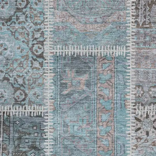 Teal And Beige Patchwork Washable Area Rug With UV Protection Photo 3
