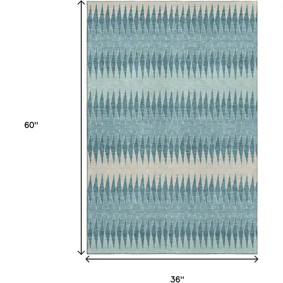 Teal And Beige Striped Washable Area Rug With UV Protection Photo 3