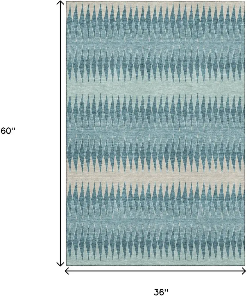 Teal And Beige Striped Washable Area Rug With UV Protection Photo 3