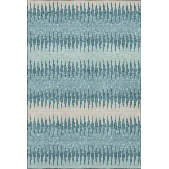 Teal And Beige Striped Washable Area Rug With UV Protection Photo 3
