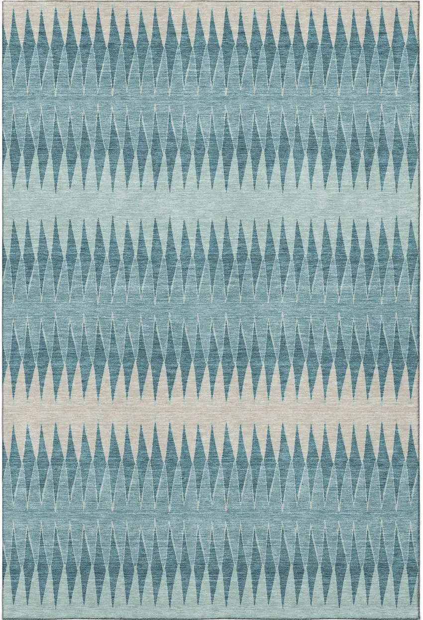 Teal And Beige Striped Washable Area Rug With UV Protection Photo 3