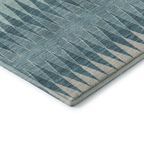 Teal And Beige Striped Washable Area Rug With UV Protection Photo 7