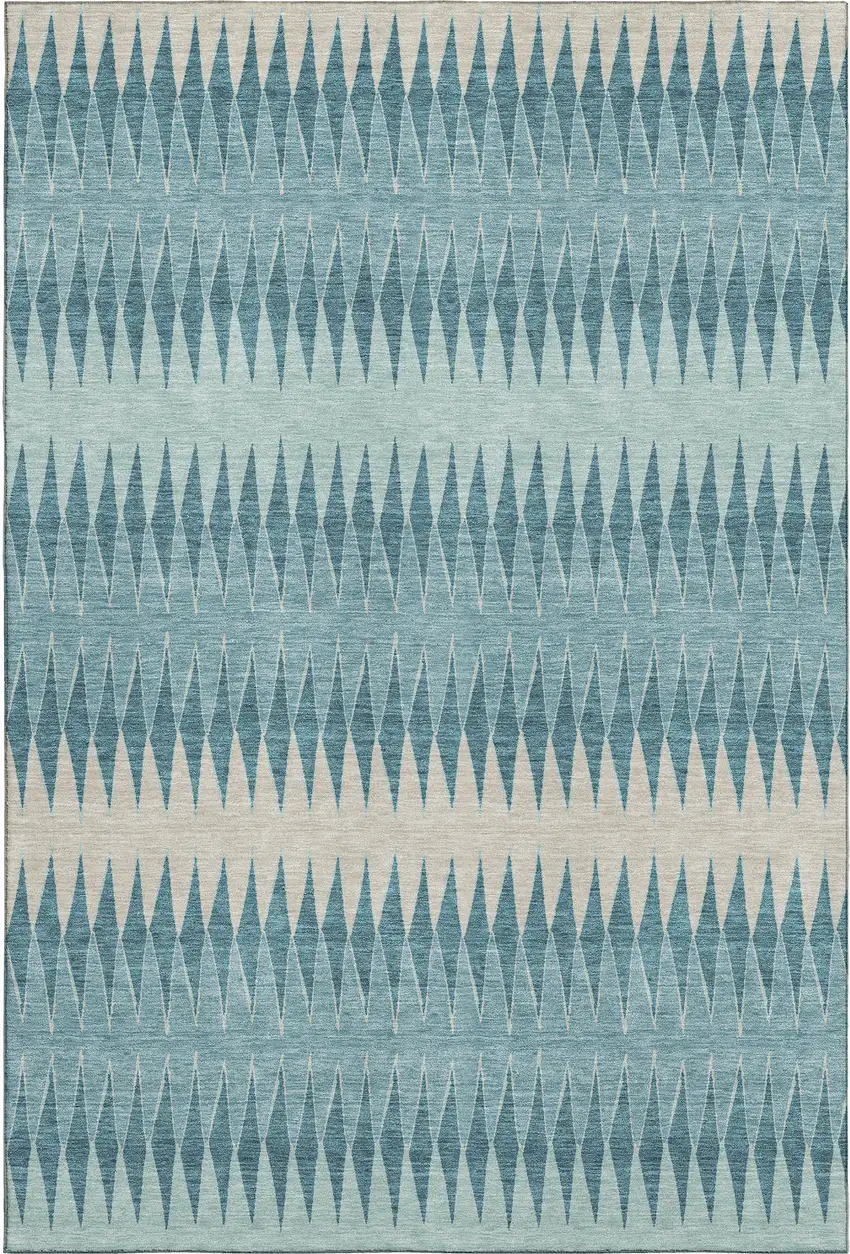 Teal And Beige Striped Washable Area Rug With UV Protection Photo 1