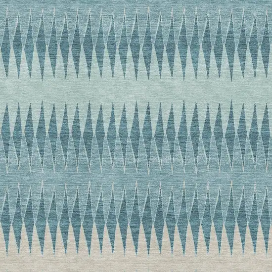 Teal And Beige Striped Washable Area Rug With UV Protection Photo 3
