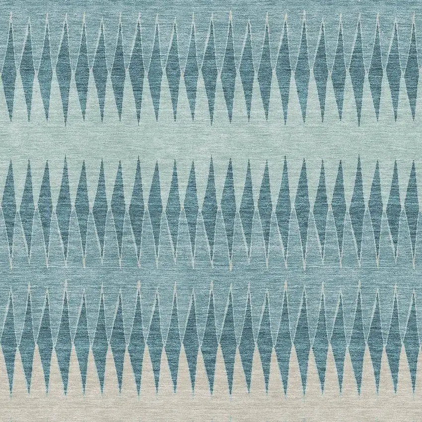 Teal And Beige Striped Washable Area Rug With UV Protection Photo 3