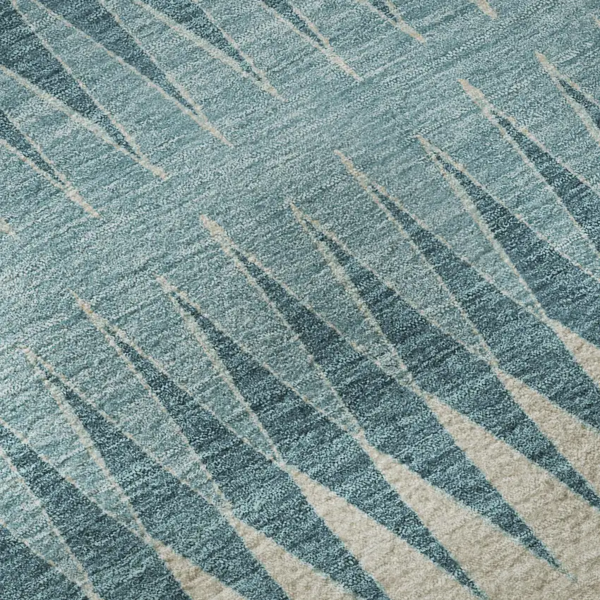 Teal And Beige Striped Washable Area Rug With UV Protection Photo 9