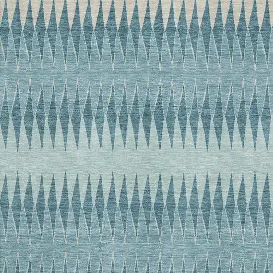 Teal And Beige Striped Washable Area Rug With UV Protection Photo 3