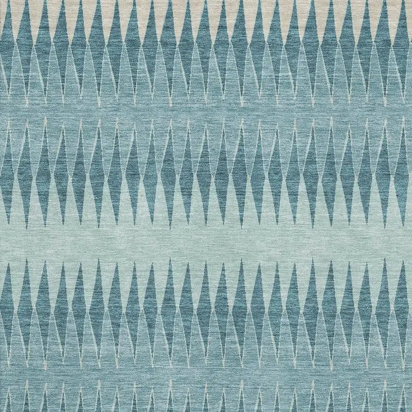 Teal And Beige Striped Washable Area Rug With UV Protection Photo 3