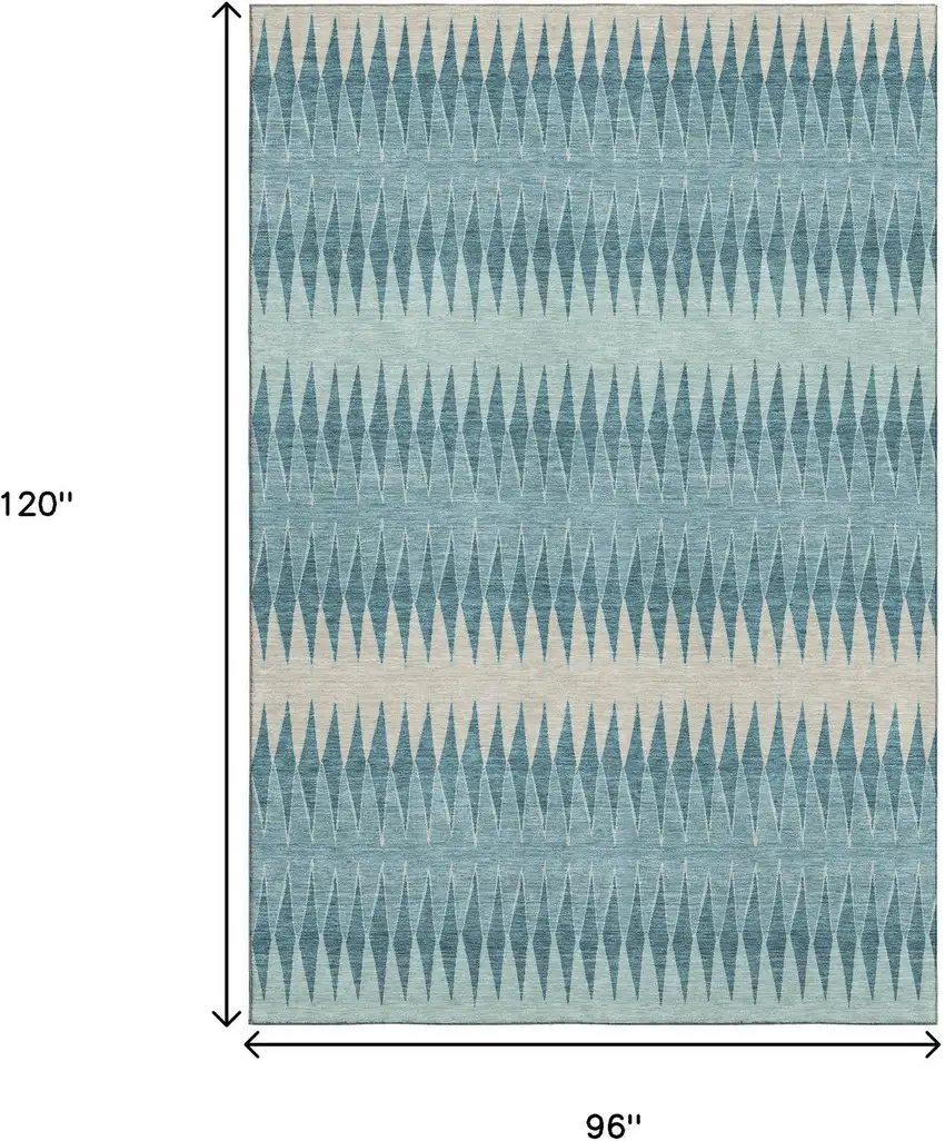 Teal And Beige Striped Washable Area Rug With UV Protection Photo 7