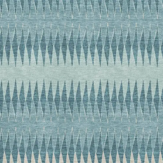 Teal And Beige Striped Washable Area Rug With UV Protection Photo 3
