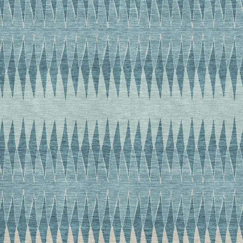 Teal And Beige Striped Washable Area Rug With UV Protection Photo 3