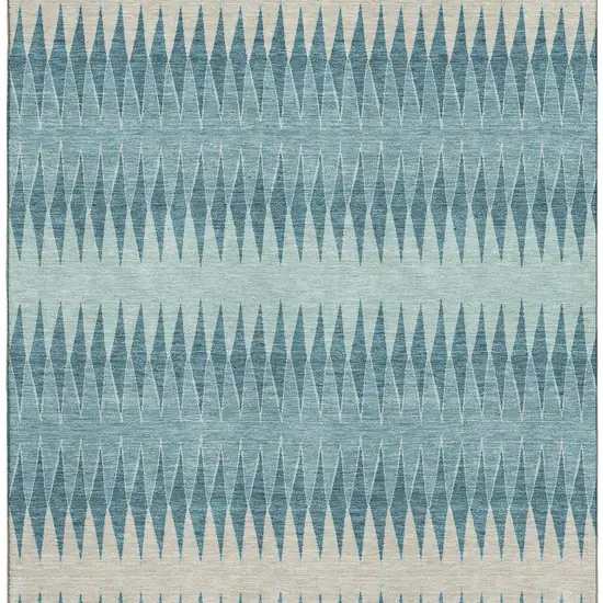 Teal And Beige Striped Washable Area Rug With UV Protection Photo 4