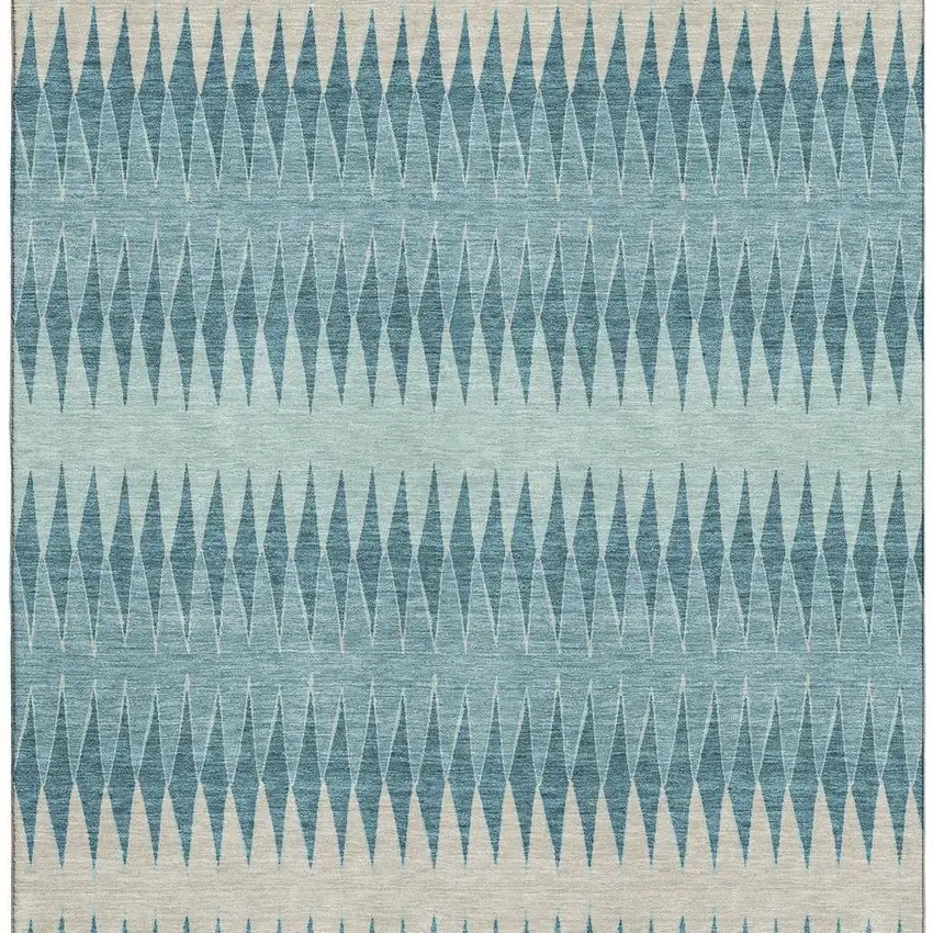 Teal And Beige Striped Washable Area Rug With UV Protection Photo 4