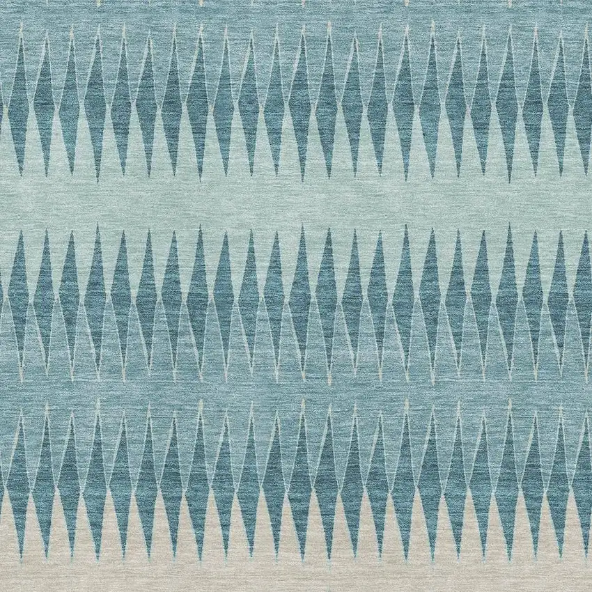 Teal And Beige Striped Washable Area Rug With UV Protection Photo 3