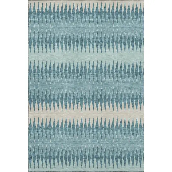 Teal And Beige Striped Washable Area Rug With UV Protection Photo 1