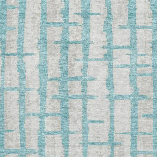 Teal And Beige Striped Washable Area Rug With UV Protection Photo 3