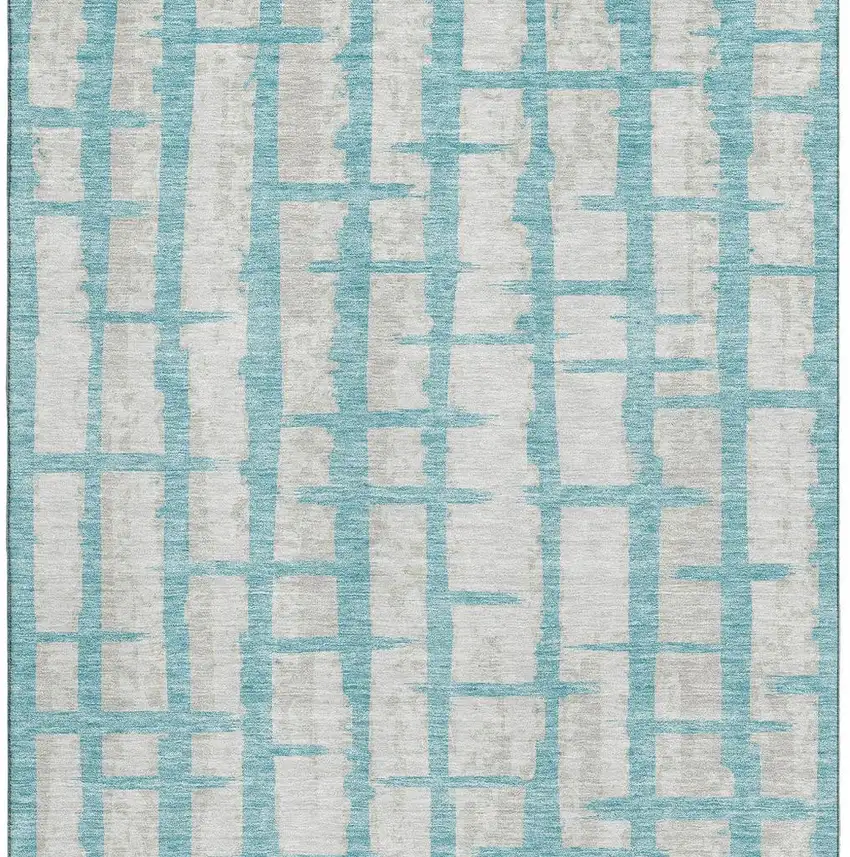 Teal And Beige Striped Washable Area Rug With UV Protection Photo 3