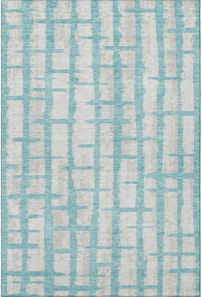 Teal And Beige Striped Washable Area Rug With UV Protection Photo 4