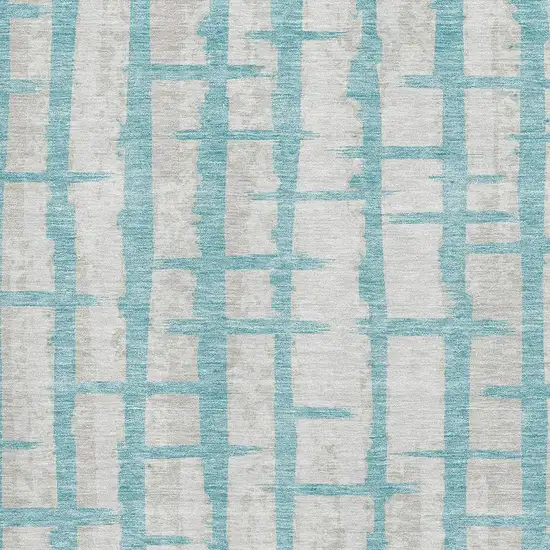 Teal And Beige Striped Washable Area Rug With UV Protection Photo 3