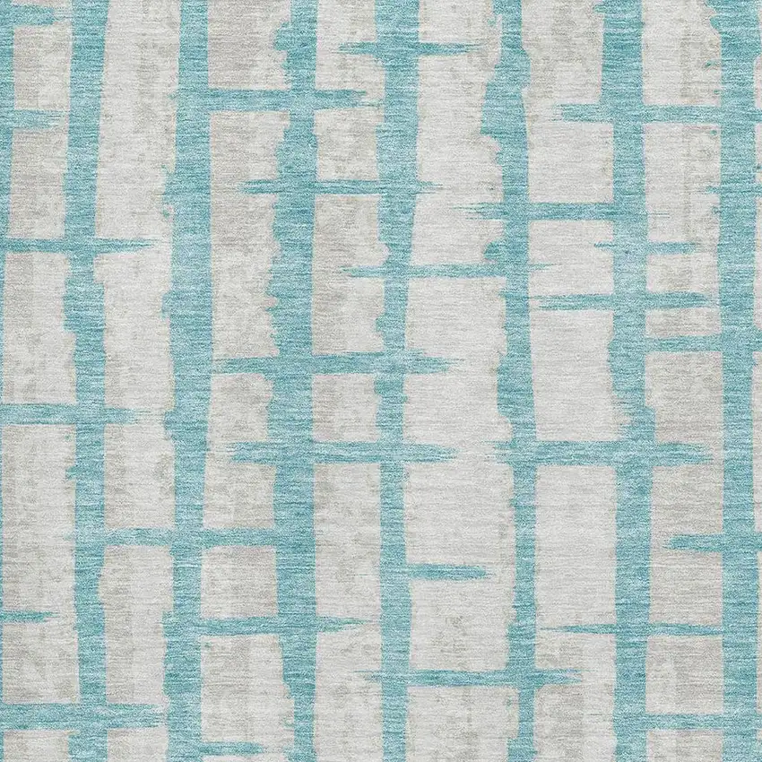 Teal And Beige Striped Washable Area Rug With UV Protection Photo 3