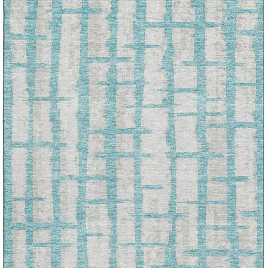 Teal And Beige Striped Washable Area Rug With UV Protection Photo 4