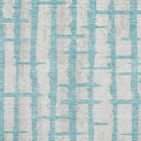 Teal And Beige Striped Washable Area Rug With UV Protection Photo 3