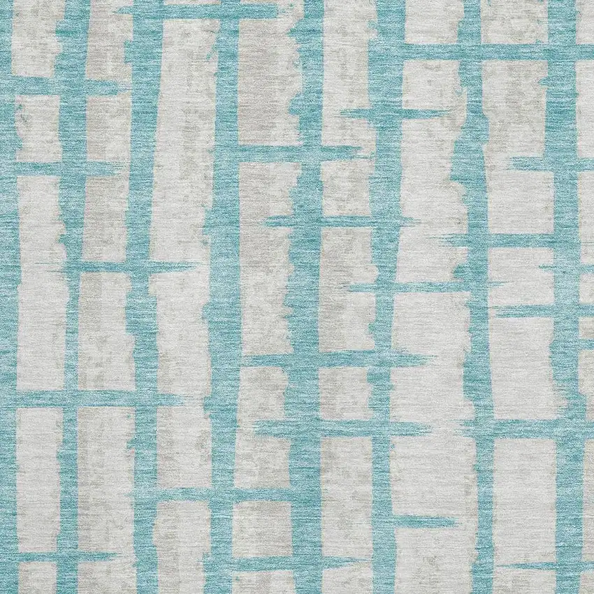 Teal And Beige Striped Washable Area Rug With UV Protection Photo 3