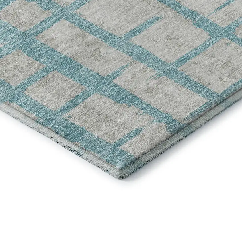 Teal And Beige Striped Washable Area Rug With UV Protection Photo 8