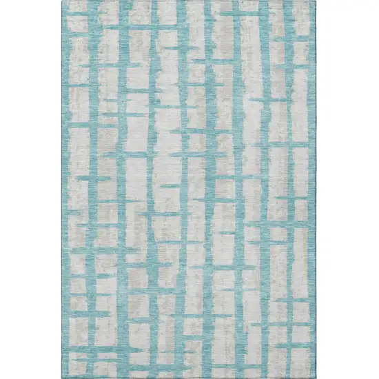 Teal And Beige Striped Washable Area Rug With UV Protection Photo 4