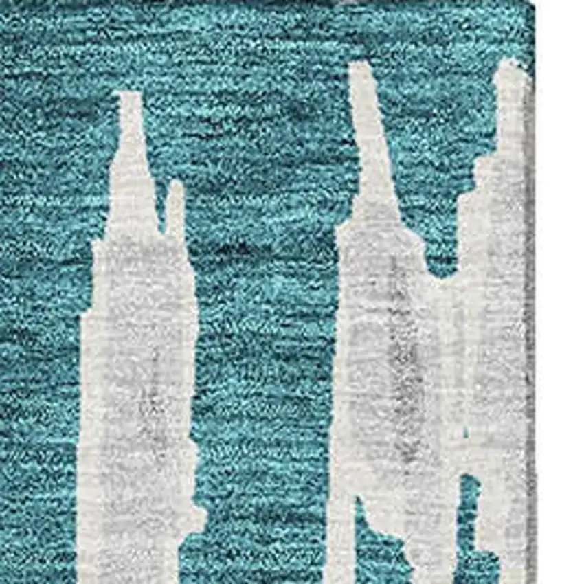 Teal And Beige Striped Washable Area Rug With UV Protection Photo 3