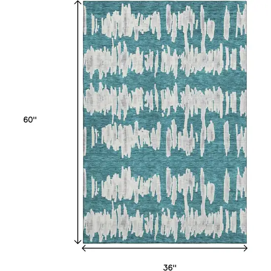 Teal And Beige Striped Washable Area Rug With UV Protection Photo 3