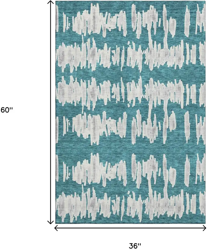 Teal And Beige Striped Washable Area Rug With UV Protection Photo 3