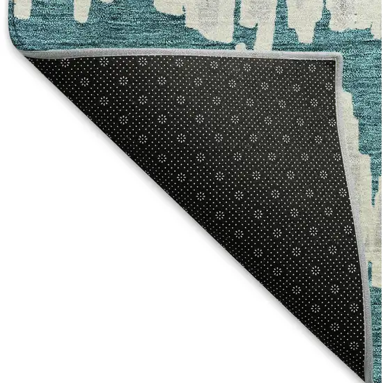 Teal And Beige Striped Washable Area Rug With UV Protection Photo 7
