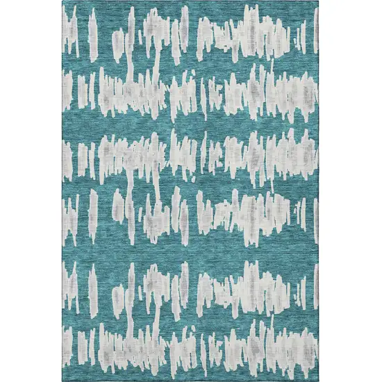 Teal And Beige Striped Washable Area Rug With UV Protection Photo 4
