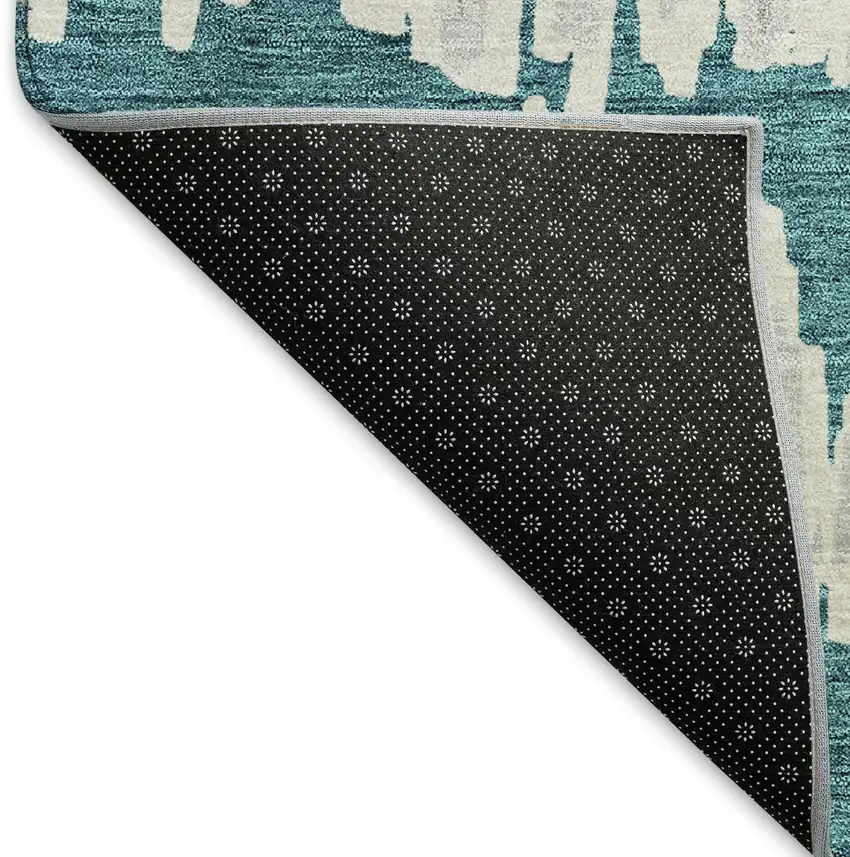 Teal And Beige Striped Washable Area Rug With UV Protection Photo 7