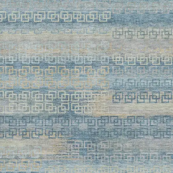 Teal And Beige Striped Washable Area Rug With UV Protection Photo 3