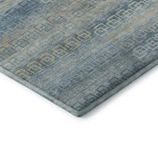 Teal And Beige Striped Washable Area Rug With UV Protection Photo 6