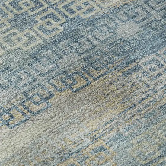 Teal And Beige Striped Washable Area Rug With UV Protection Photo 7