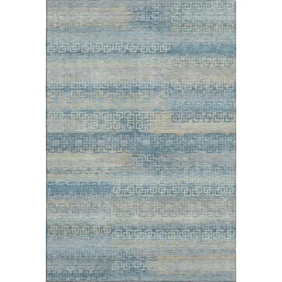 Teal And Beige Striped Washable Area Rug With UV Protection Photo 1