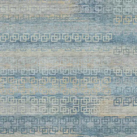 Teal And Beige Striped Washable Area Rug With UV Protection Photo 3