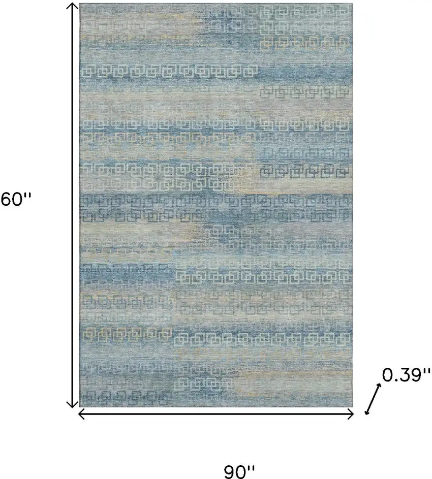 Teal And Beige Striped Washable Area Rug With UV Protection Photo 8